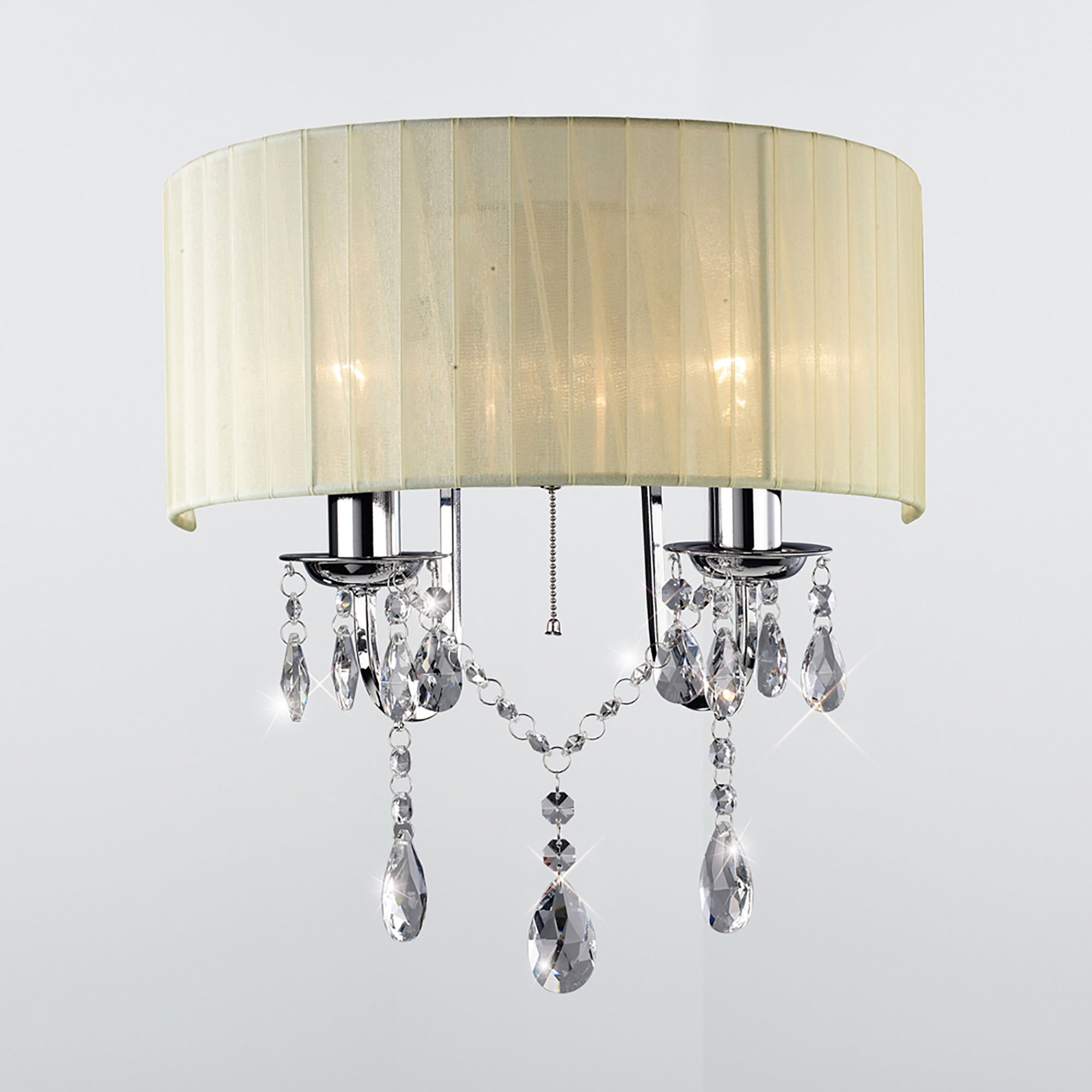 Olivia Polished Chrome-Ivory Cream Crystal Wall Lights Diyas Shaded Wall Lights